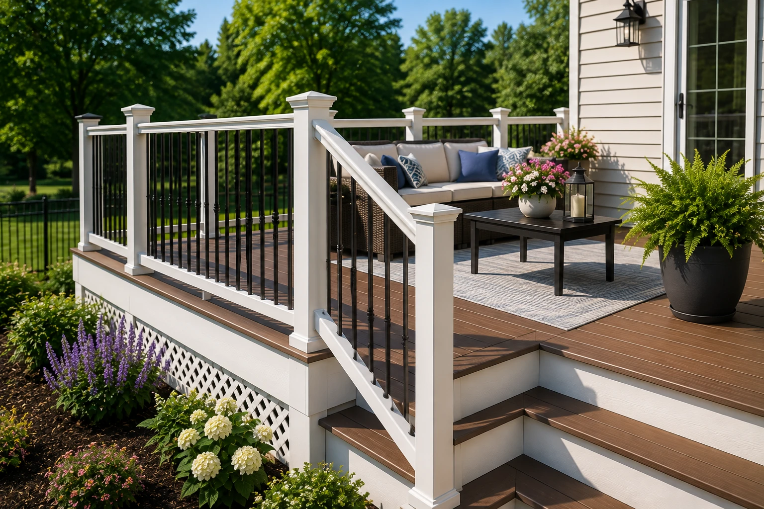 Finished porch with attractive residential railing